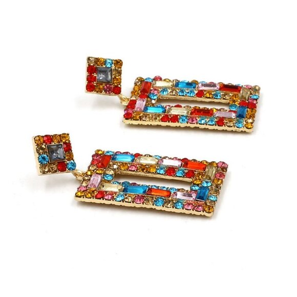 Multi Color Rhinestone Stud Earrings - Picture 4 of 4